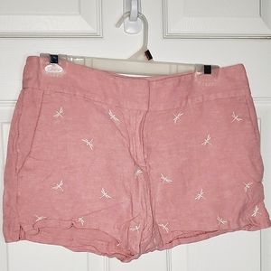 LOFT linen shorts light pink dragonfly print 0